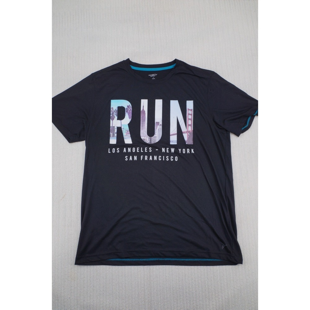 Old Navy Active Shirt Mens Extra Large Black Short Sleeve Run Los Angeles NY SF